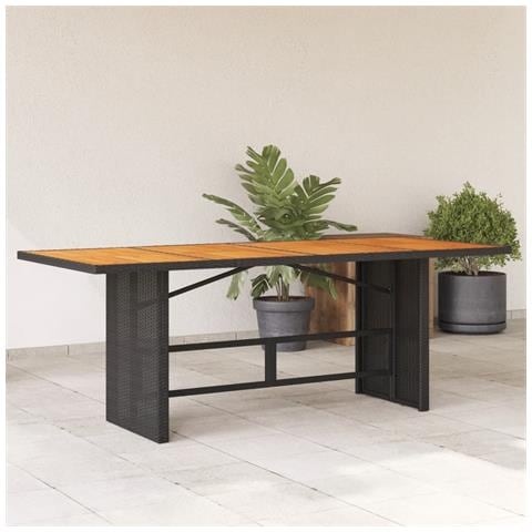 Tavolo Giardino Piano Legno Acacia Nero 190x80x74cm Polyrattan - Foto 1