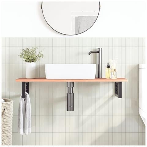 Ripiano A Parete Per Lavabo In Acciaio E Massello Di Rovere - Foto 3