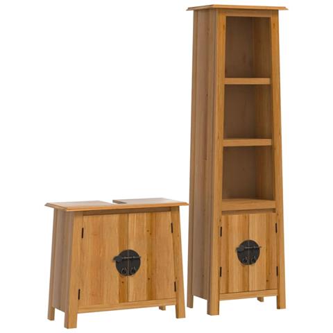 Set Mobili Da Bagno 2 Pz In Legno Massello Di Pino - Foto 2