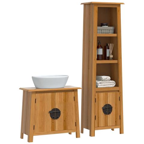 Set Mobili Da Bagno 2 Pz In Legno Massello Di Pino - Foto 3