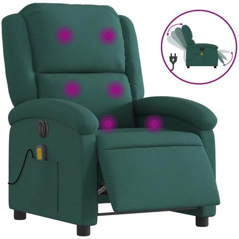Poltrona Massaggiante Reclinabile Elettrica Verde Scuro Tessuto - Foto 2