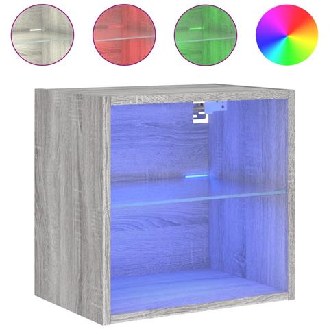 Comodino Con Luci Led A Parete Grigio Sonoma - Foto 2