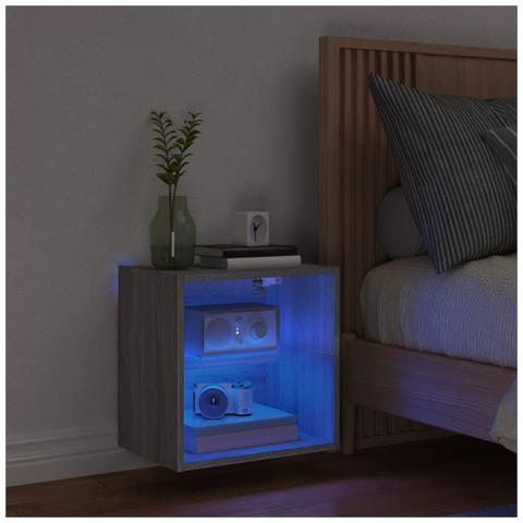 Comodino Con Luci Led A Parete Grigio Sonoma - Foto 3