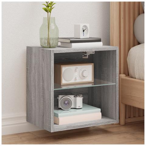 Comodino Con Luci Led A Parete Grigio Sonoma - Foto 1