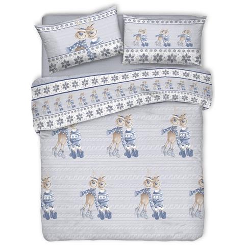 Copripiumino Sacco Piumone Pensieri Delicati Cotone Disegno Renna Singolo Blu - Foto 1