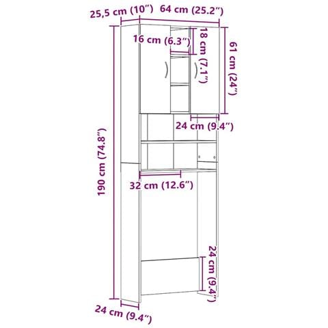 Mobile per Lavatrice Rovere Nero 64x25,5x190 cm - Foto 9