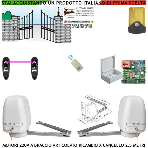 Motori Braccio Snodato Articolato 220 V 250 Nm Apricancello Automatico Compasso Cancello 5 Mt 2 Ante Da 0,5 Fino A 2,5 - Foto 1