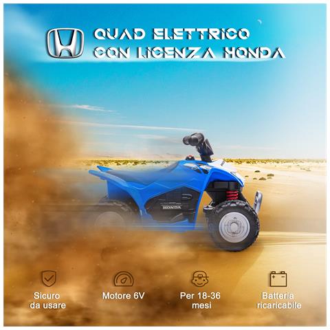 Quad Elettrico per Bambini 18-36 Mesi con Luci LED, Clacson e Pedali, 65.5x38.5x43.5 cm, Blu - Foto 6