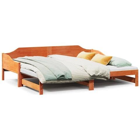 Divano Con Letto Estraibile Marrone Cera 90x200cm Massello Pino - Foto 2