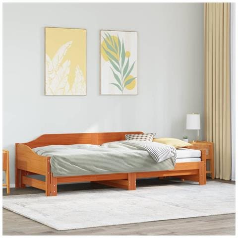 Divano Con Letto Estraibile Marrone Cera 90x200cm Massello Pino - Foto 1