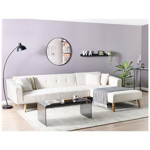 Divano Letto Angolare 4 Posti Vadso Bouclé Bianco Sporco Lato Sinistro - Foto 1