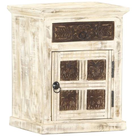 Lusso Casadino -  Comodino Bianco 40x30x50 Cm In Legno Massello Di Mango - Foto 8