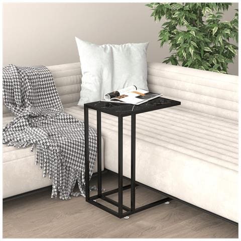 Lusso Casadino -  Tavolino Per Computer Marmo Nero 50x35x65 Cm Vetro Temperato - Foto 7