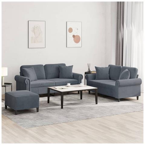 Set di Divani 3 pz con Cuscini Grigio Scuro in Velluto - Foto 2