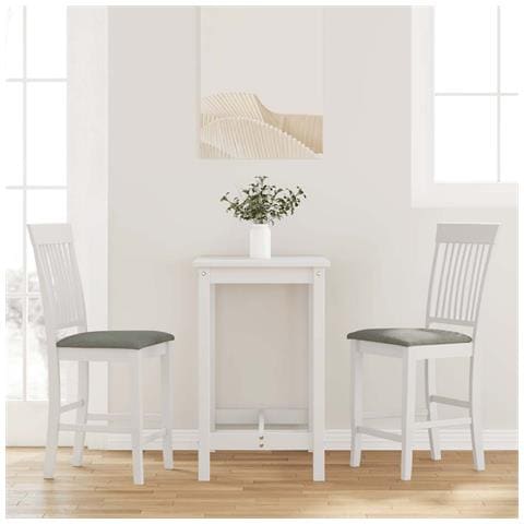 Sgabelli da Bar con Cuscini 2 pz Bianco Legno Massello di Hevea - Foto 2