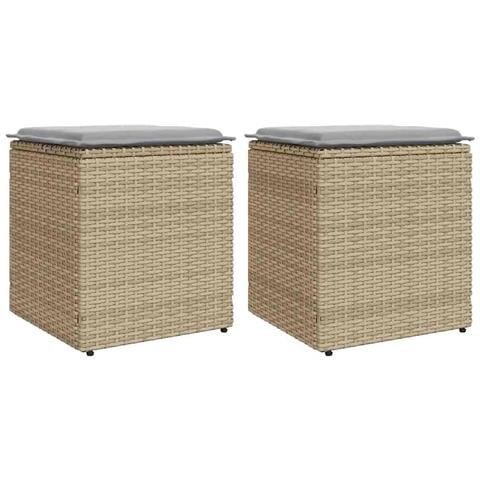Sgabelli Giardino con Cuscini 4pz Beige 40x40x43 cm Polyrattan - Foto 1
