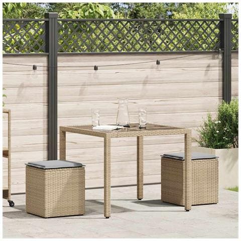 Sgabelli Giardino con Cuscini 4pz Beige 40x40x43 cm Polyrattan - Foto 2