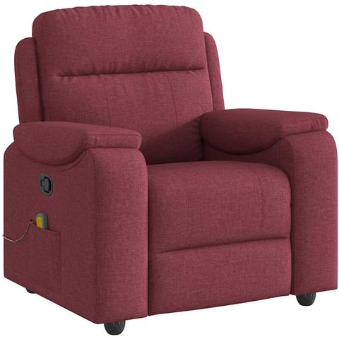 Poltrona Massaggiante Reclinabile Rosso Vino in Tessuto - Foto 1