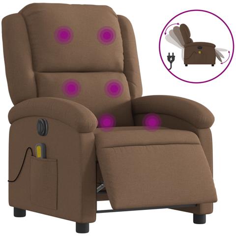 Poltrona Massaggiante Reclinabile Elettrica Marrone in Tessuto - Foto 1