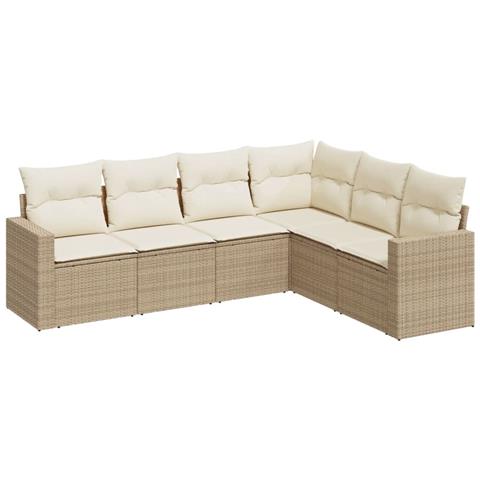 Set Divano da Giardino 6 pz con Cuscini Beige in Polyrattan - Foto 1