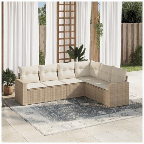 Set Divano da Giardino 6 pz con Cuscini Beige in Polyrattan - Foto 2