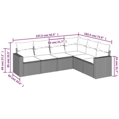 Set Divano da Giardino 6 pz con Cuscini Beige in Polyrattan - Foto 3