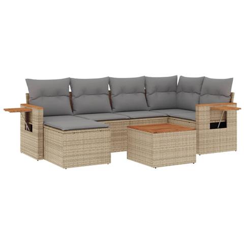 Set Divani da Giardino 7 pz con Cuscini Beige in Polyrattan - Foto 1