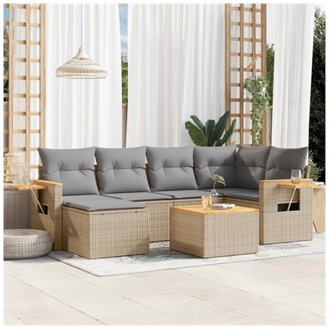 Set Divani da Giardino 7 pz con Cuscini Beige in Polyrattan - Foto 2