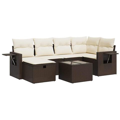 Set Divani da Giardino 7 pz con Cuscini Marrone in Polyrattan - Foto 1