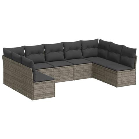Set Divano da Giardino 9 pz con Cuscini Grigio in Polyrattan - Foto 1