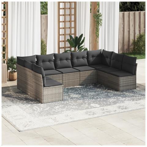 Set Divano da Giardino 9 pz con Cuscini Grigio in Polyrattan - Foto 2