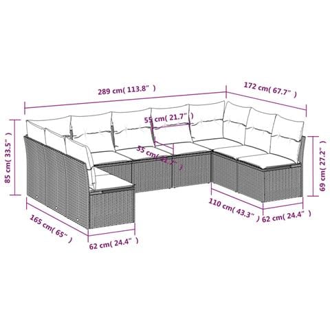 Set Divano da Giardino 9 pz con Cuscini Grigio in Polyrattan - Foto 3