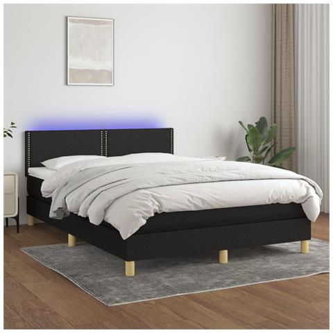 Letto a Molle con Materasso e LED Nero 140x200 cm in Tessuto - Foto 2