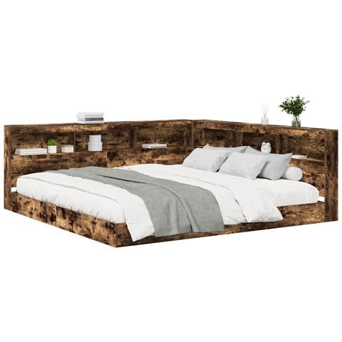 Letto con libreria Quercia Affumicata 180x200 cm Legno Ingegnerizzato - Foto 1