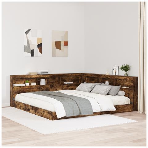 Letto con libreria Quercia Affumicata 180x200 cm Legno Ingegnerizzato - Foto 2
