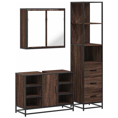 Set Mobili da Bagno 3 pz Rovere Marrone in Legno Multistrato - Foto 1