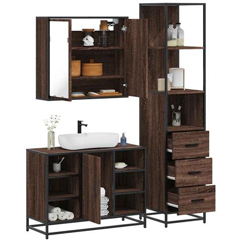 Set Mobili da Bagno 3 pz Rovere Marrone in Legno Multistrato - Foto 2