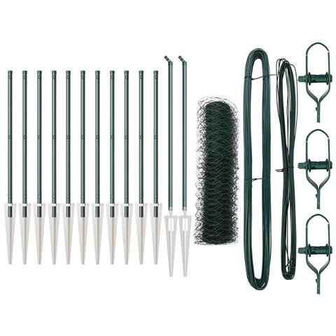 Recinzione esagonale  verde 0.4x25 m in acciaio, Pali per recinzione  con picchetti 13 pcs Ø32 mm 60 cm acciaio galvanizzato - Foto 1