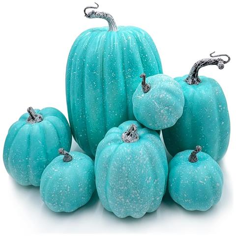 Zucca Artificiale 7 Pezzi Dimensioni Assortite Blu Decorazione Autunnale - Foto 1