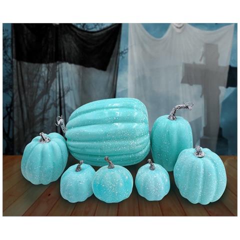 Zucca Artificiale 7 Pezzi Dimensioni Assortite Blu Decorazione Autunnale - Foto 4