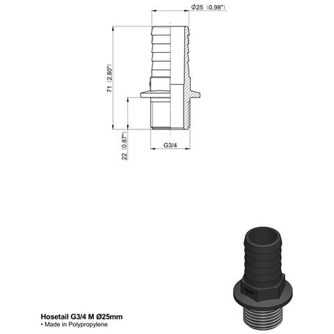 Raccordo Portagomma Dritto Filetto Maschio G 3/4"" E Diametro 25mm Confezione Da 25 Pezzi - Foto 2