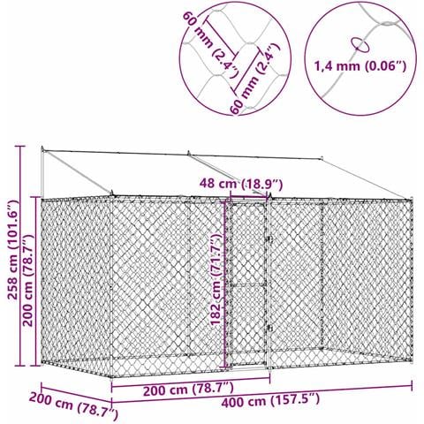 Gabbia per cani Argento 400 x 200 x 256 cm Acciaio zincato - Foto 9