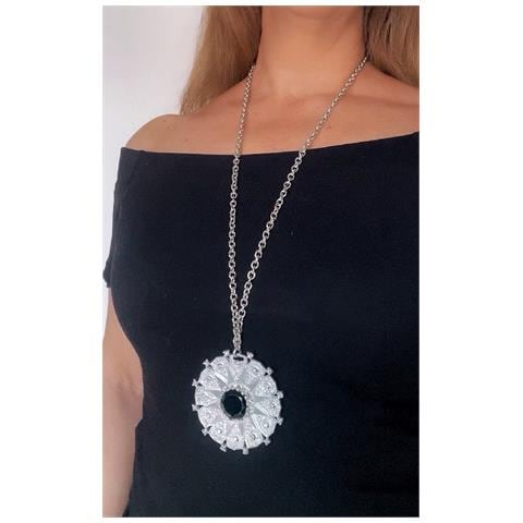 Collana Lunga Azca In Argento Placcato 10µ E Cristallo Nero. - Foto 3
