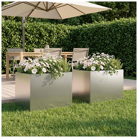 Vaso da giardino 2 pz Argento 40 x 30 x 30 cm Acciaio zincato - Foto 2