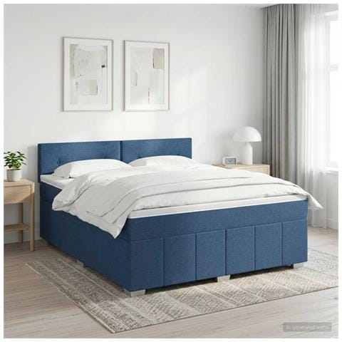 Letto box spring con materasso Blu 140 x 190 cm Tessuto - Foto 10