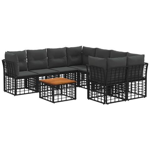 Set di divani da esterno 9 pz Nero e Grigio scuro polyrattan - Foto 1