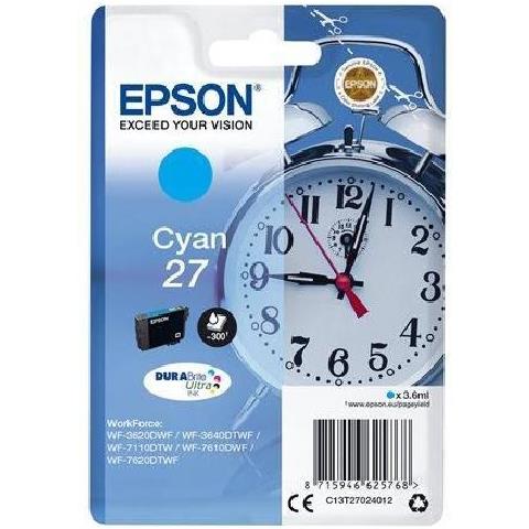 C13T27024012 Cartuccia Ink Originale Ciano per Workforce WF-3620DWF Capacità 300 Pagine - Foto 4