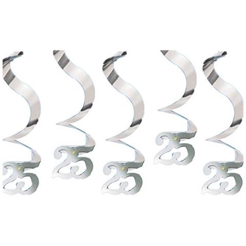 Pendenti A Spirale Argentati Per 25° Anniversario - Conf. 5 Pezzi - Foto 1