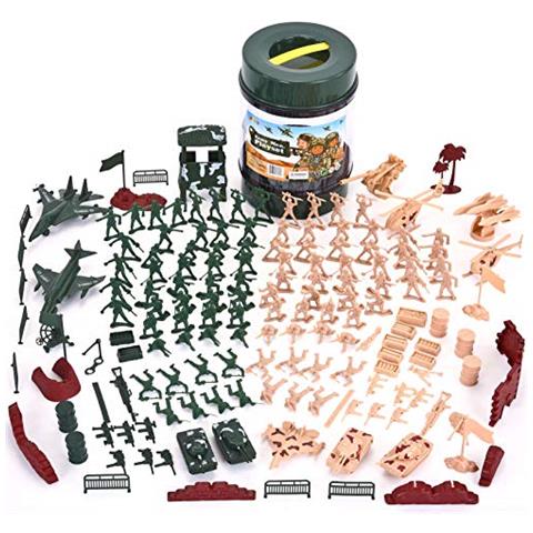 Military Soldier Playset Army Men Play Bucket Army Action Figures Battle Group Deluxe Military Playset With Army Men Aircrafts Helicopters Tanks With Bucket (164 Piece)  - Foto 1
