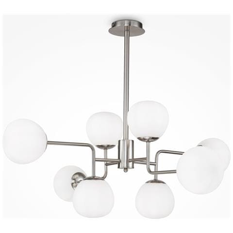 Lampadario Sospensione Erich In Metallo Nichel 8 Luci E Diffusori Bianchi - Foto 2